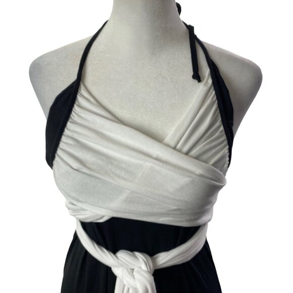VENUS Women Maxi Dress Size L Black White Halter Wrap Detail Unique 4-8 - Picture 6 of 16